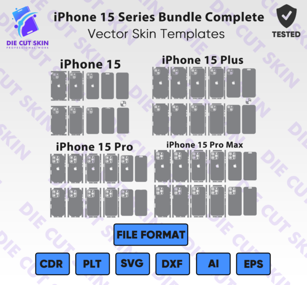 iPhone 15 Series Complete Bundle Skin Template Vector