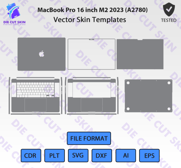 MacBook Pro 16 inch M2 2023 A2780 Skin Template Vector